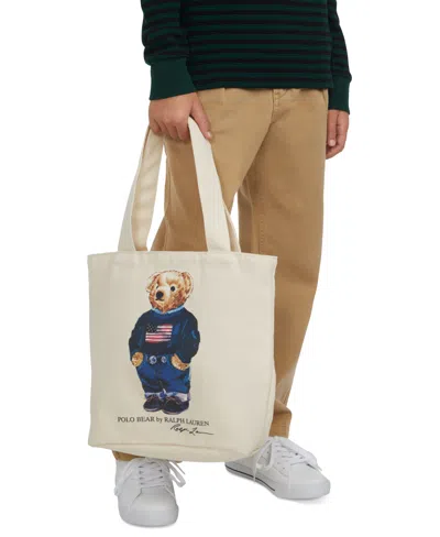 Polo Ralph Lauren Kids Polo Bear Canvas Tote Bag In Natural