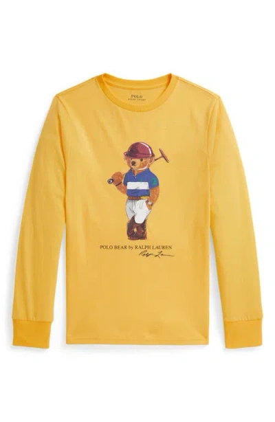 Polo Ralph Lauren Kids' Polo Bear Long Sleeve Cotton Graphic T-shirt In Yellow