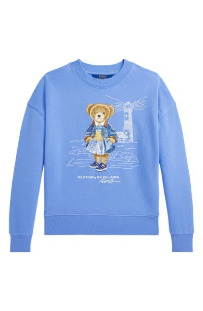 Polo Ralph Lauren Kids' Toddler And Little Girls Polo Bear Terry Sweatshirt In Harbor Island Blue
