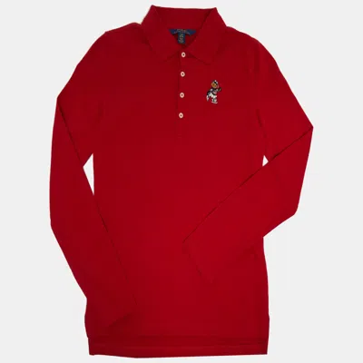 Pre-owned Polo Ralph Lauren Kids Red Pique Long Sleeve Polo T-shirt L/12-14 Yrs