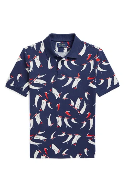 POLO RALPH LAUREN POLO RALPH LAUREN KIDS' SAILBOAT PRINT COTTON PIQUÉ POLO