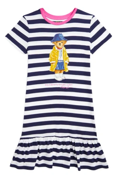 Polo Ralph Lauren Kids' Polo Bear-print Dress In Newport Navy/white Stripe