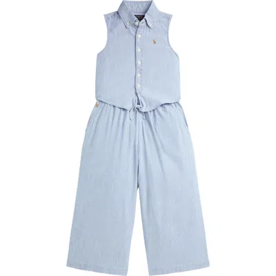 Polo Ralph Lauren Big Girls 2-piece Indigo Chambray Tie-front Top And Pant Set In New Medium Wash