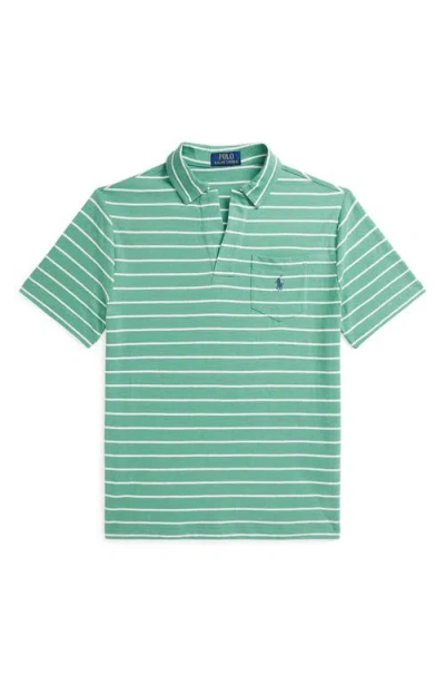 Polo Ralph Lauren Kids' Stripe Cotton & Linen Pocket Polo In Haven Green/deckwash White