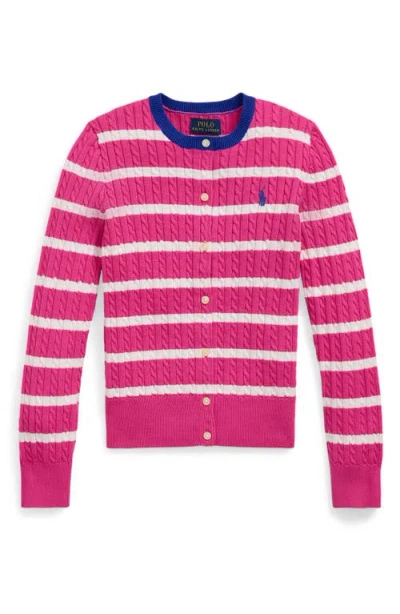 Polo Ralph Lauren Kids' Stripe Cotton Cardigan In Pink
