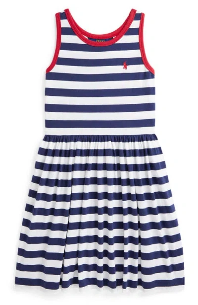 Polo Ralph Lauren Kids' Striped Cotton Jersey Dress In Boathouse Navy/white