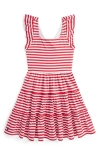 Polo Ralph Lauren Striped Ruffled Cotton Jersey Dress In Starboard Red/white Stripe