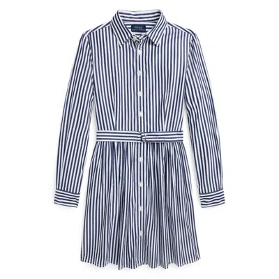 Polo Ralph Lauren Kids Stripe Pattern Belted Shirt Dress In Blue