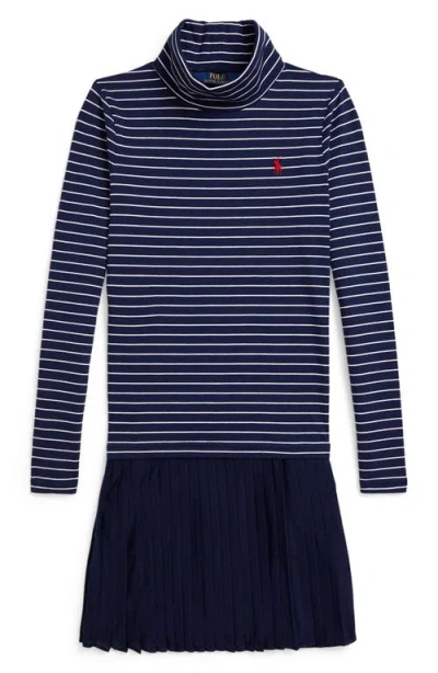 Polo Ralph Lauren Kids' Stripe Turtleneck Dress In Blue