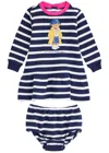 Polo Ralph Lauren Kids Striped Logo Cotton-blend Dress In Navy
