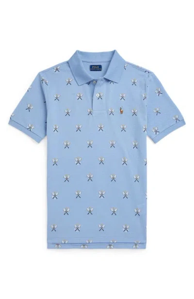 Polo Ralph Lauren Kids' Tennis Racquet Print Cotton Piqué Polo In Blue