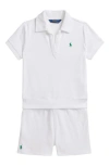 Polo Ralph Lauren Big Girls 2-piece Terry Polo Shirt And Short Set In White W/plato Green