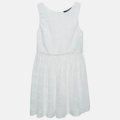 Pre-owned Polo Ralph Lauren Kids White Cotton Button Back Sleeveless Dress 8 Yrs