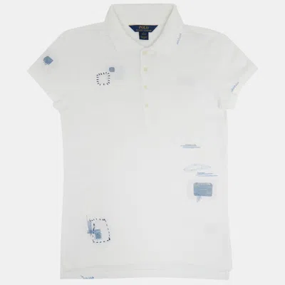 Pre-owned Polo Ralph Lauren Kids White Embroidered Cotton Polo T-shirt L/12-14yrs