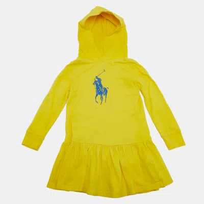 Pre-owned Polo Ralph Lauren Kids Yellow Logo Print Jersey Flared Dress 4yrs