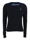 Polo Ralph Lauren 'kimberly' Black V-neck Sweater With Pony Embroidery On The Front In Wool Woman In Black