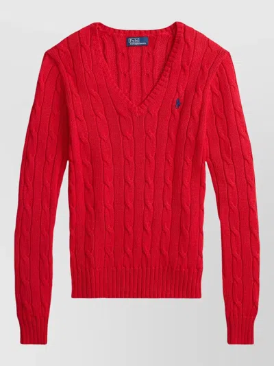 POLO RALPH LAUREN KIMBERLY CABLE KNIT V NECK PULLOVER SWEATER