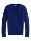 Polo Ralph Lauren Kimberly Cable-knit V-neck Sweater In Blue