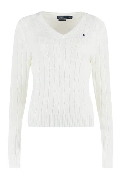 Polo Ralph Lauren Kimberly Polo Pony Cable-knit Jumper In Beige