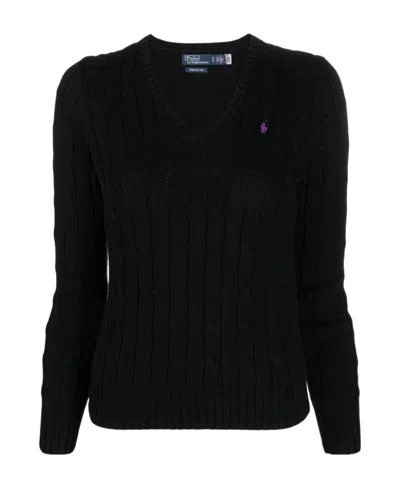 Polo Ralph Lauren Logo-embroidered Cable-knit Sweater In Polo Black