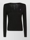 POLO RALPH LAUREN KIMBERLY POLO PONY CABLE KNIT V-NECK SWEATER