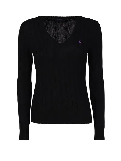 Polo Ralph Lauren Logo-embroidered Cable-knit Sweater In Polo Black