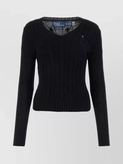 Polo Ralph Lauren Kimberly Polo Pony Versatile Cable Knit Crewneck Sweater In Black