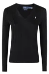 Polo Ralph Lauren Cable-knit Wool-cashmere V-neck Sweater In Black