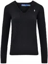 Polo Ralph Lauren Kimberly Cable Cotton V Neck Sweater In Black