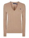 Polo Ralph Lauren Cable Knit Sweater With V-neckline In Neutral