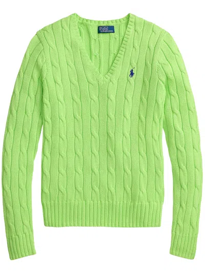 Polo Ralph Lauren Kimberly V Neck Cable Knit Sweater In Green