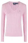 Polo Ralph Lauren Embroidered-logo Cable-knit Jumper In Pink
