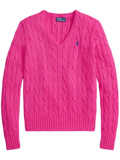 Polo Ralph Lauren Kimberly V Neck Cable Knit Sweater In Pink
