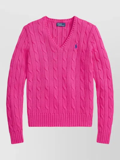 Polo Ralph Lauren Kimberly V Neck Cable Knit Sweater In Pink