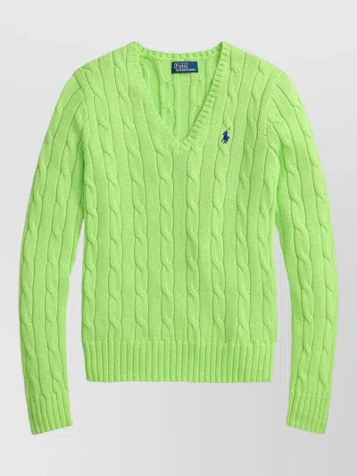 Polo Ralph Lauren Kimberly V Neck Cable Knit Sweater In Green