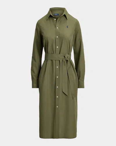 Polo Ralph Lauren Cotton And Linen Shirt Dress With Belt In Green