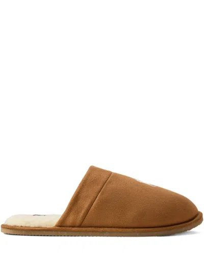Polo Ralph Lauren Klarence Logo Slippers In Brown