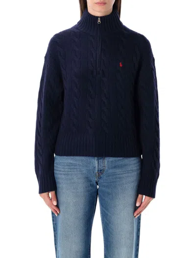 Polo Ralph Lauren Knit Cable Half Zip In Blue