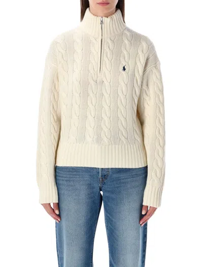 Polo Ralph Lauren Knit Cable Half Zip In Neutral