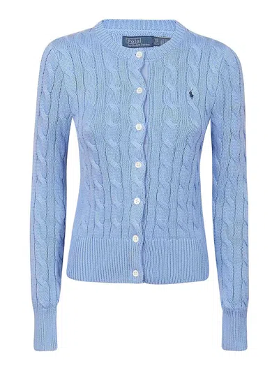 Polo Ralph Lauren Cable Knit Cotton Crew Neck Cardigan In New Litchfield Blue