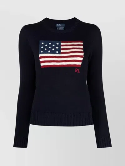 Polo Ralph Lauren Long Sleeve Crew Neck Polo Jumper In Hunter Navy Multi