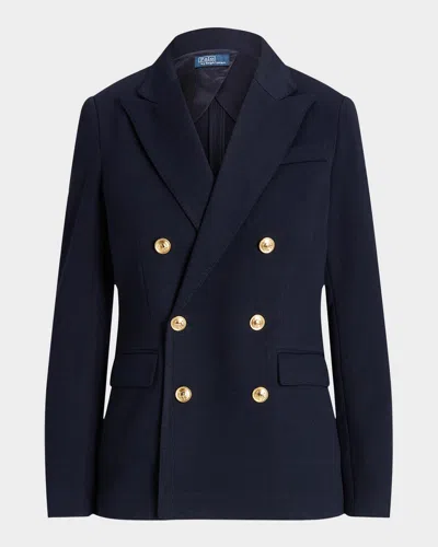 Polo Ralph Lauren Womens Shoulder Pads Long Sleeve Two-button Blazer In Navy