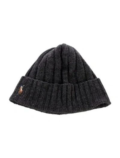 Pre-owned Polo Ralph Lauren Knit Embroidered Beanie In Gray