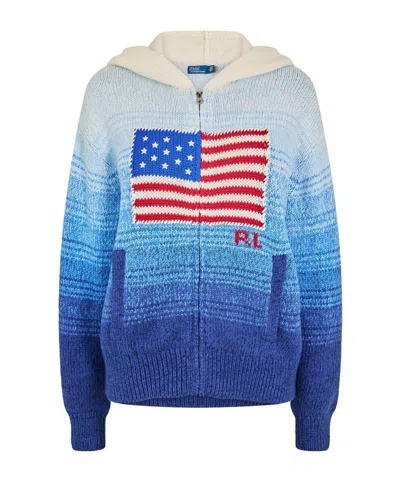 Polo Ralph Lauren Knit Hooded Zip-up In Blue