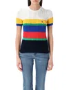Polo Ralph Lauren Striped Short Sleeve Cable Knit Top In Blue Satrun Multi