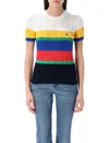 Polo Ralph Lauren Striped Short Sleeve Cable Knit Top In Blue Satrun Multi