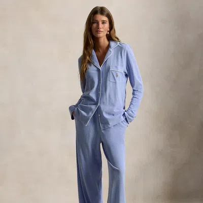 Polo Ralph Lauren Knit Oxford Shirt & Pant Pajama Set In Ultramarine