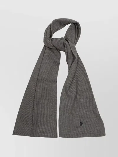 Polo Ralph Lauren Knit Rectangular Scarf Ribbed Texture In Gray