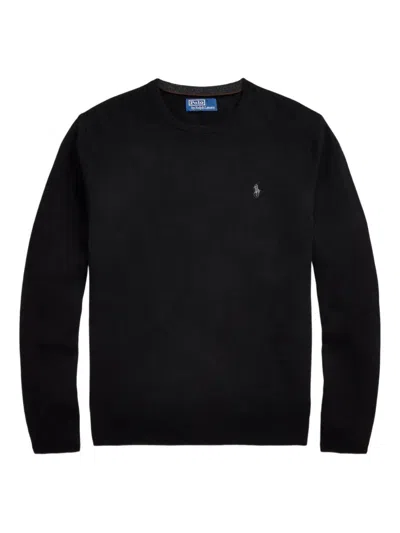 Polo Ralph Lauren Ribbed Cuff Long Sleeve Crew Neck Sweater In Black
