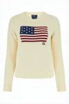 Polo Ralph Lauren Knit Sweater With Classic American Flag Design And Rl Embroidery In White